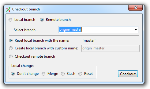 Checkout dialog in GitExtensions